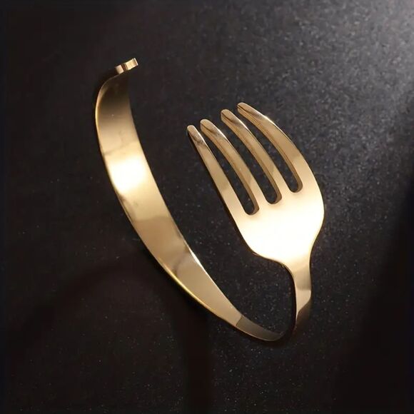 Little Mermaid Ariel Dinglehopper Foodie Gold Tone Fork Cuff Bracelet - Picture 2 of 3